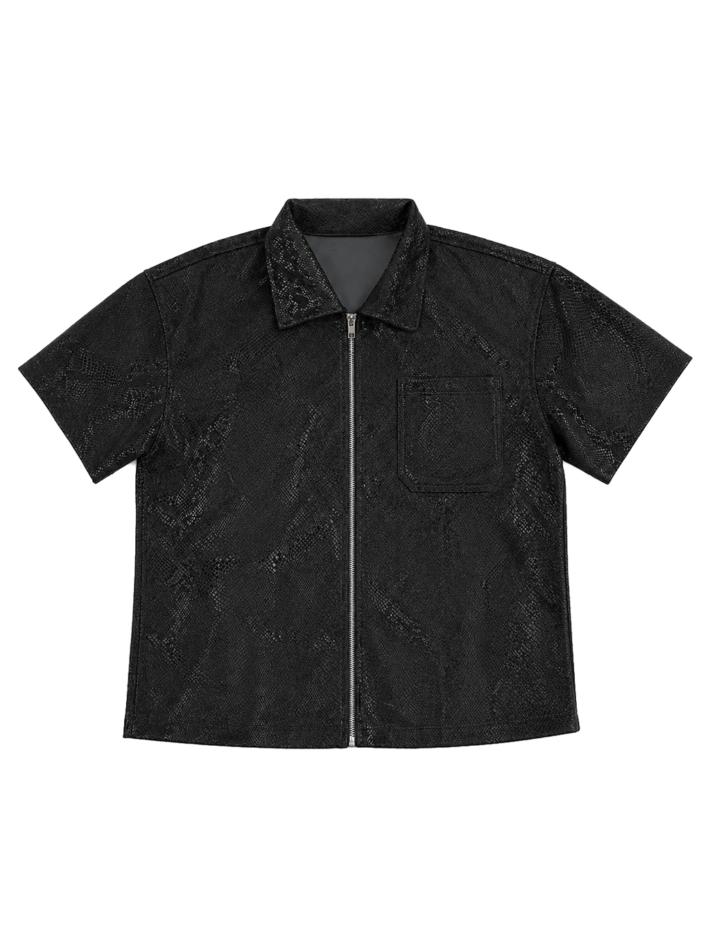 Black Textured Zip-Up Shirt