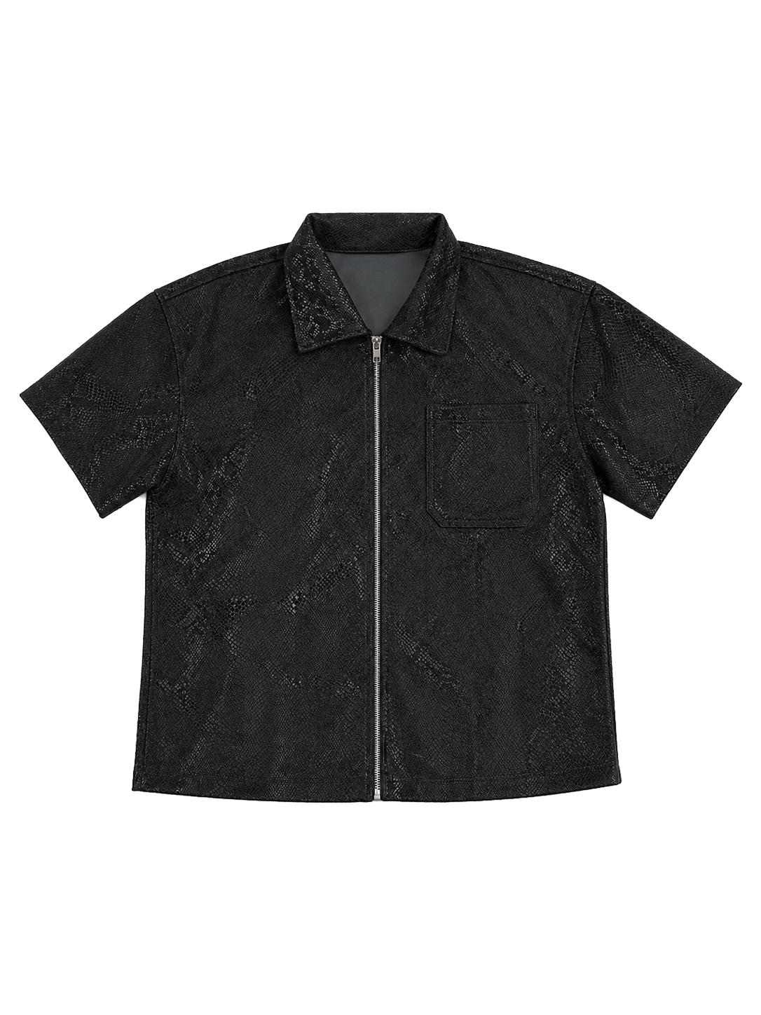 Black Textured Zip-Up Shirt