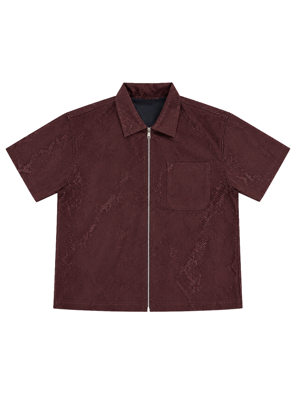 Brown Textured Zip-Up Shirt