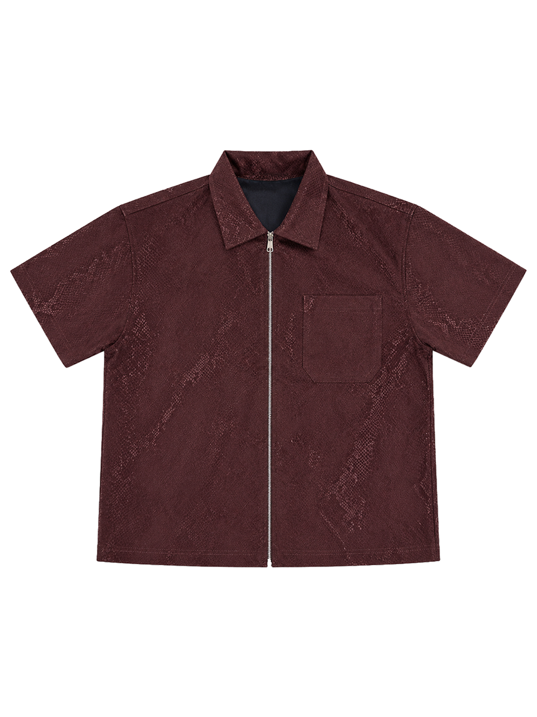 Brown Textured Zip-Up Shirt
